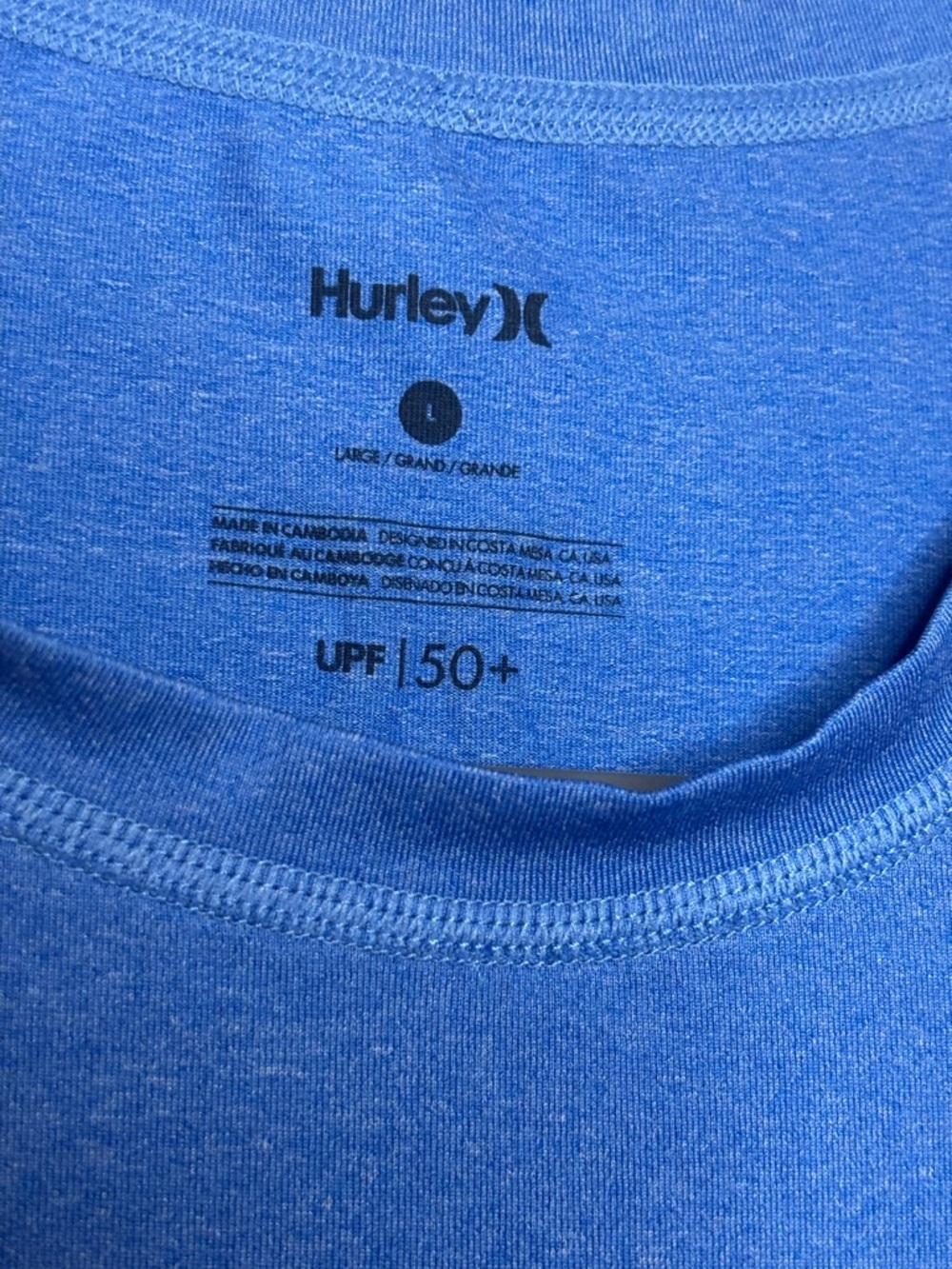 EUC Hurley Men's Blue Swim/Performance Crew Neck Shirt UPF 50+ Size L - Picture 3 of 7